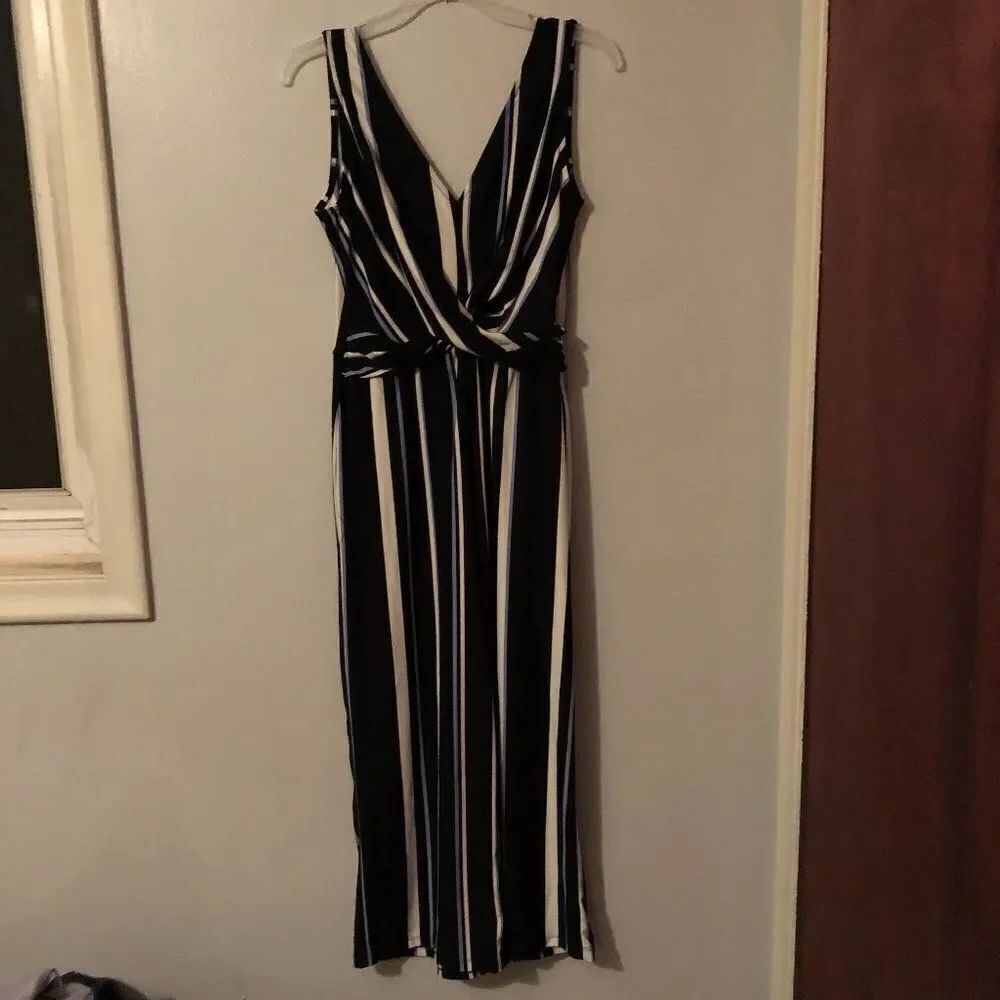 Candies Sleeveless Jumpsuit Sz M Blue stripe patt